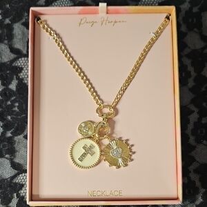 Gold Cross & Sunburst Charm Necklace - Gold